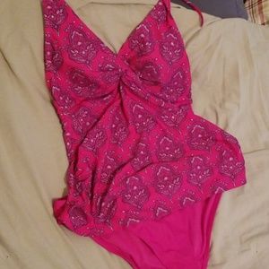 Pink paisley halter maternity tankini 2 piece